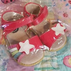 Livie & Luca Red Leather Adjustable Glitter Star Sandals Size 6 NWOB